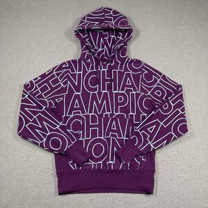 Champion Hoodie Womens Small Purple Reverse Wave AOP Relaxed Baggy Pullover